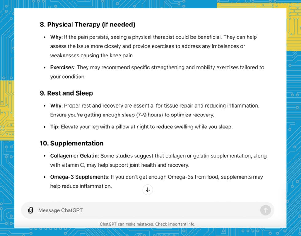 textual information on physical therapy rest and supplementation for knee pain