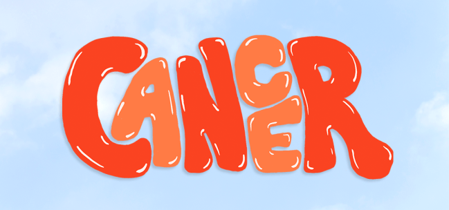 The word "cancer" on a clouded background