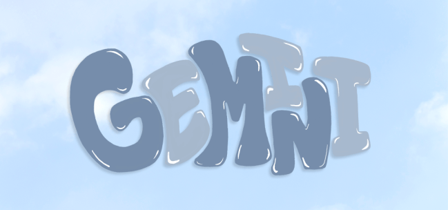 The word "gemini" over a clouded background