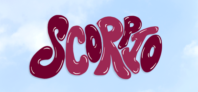 The word "scorpio" on a clouded background