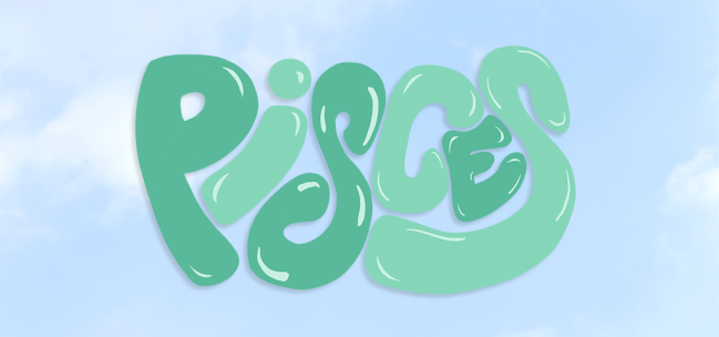 The word "pisces" on a clouded background