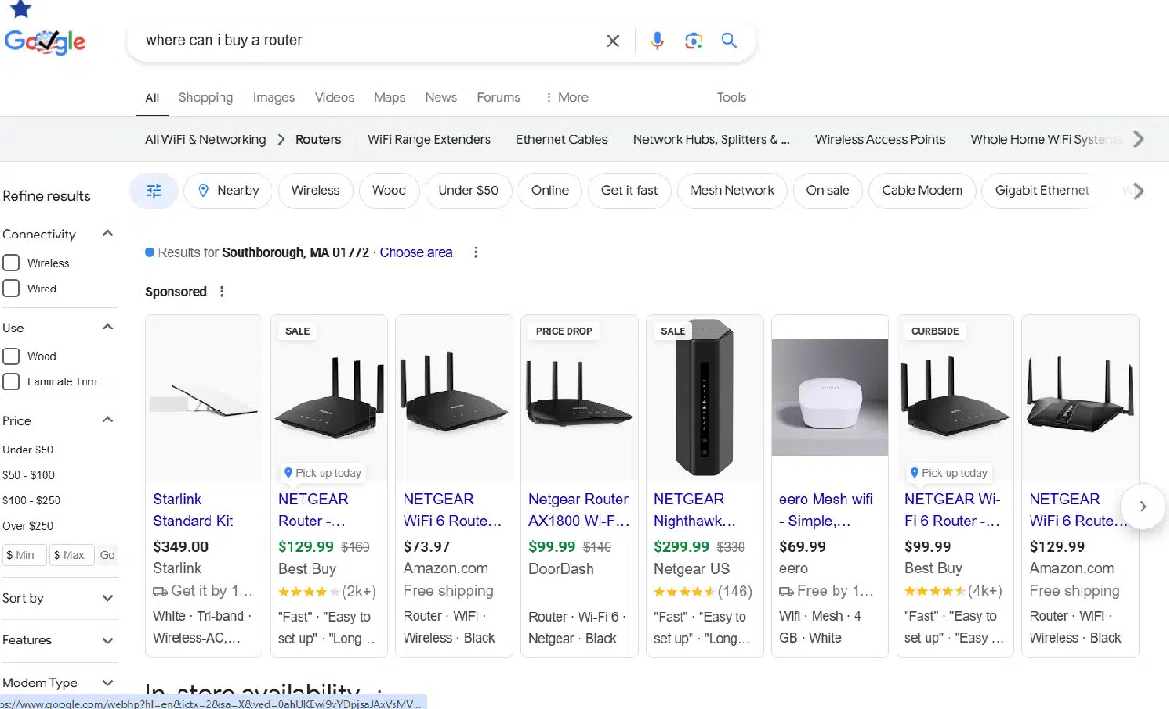 Google search - Where can I buy a router?