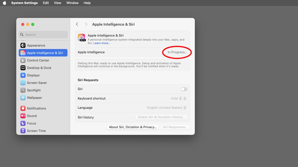 Espere a que Apple Intelligence se instale y configure.