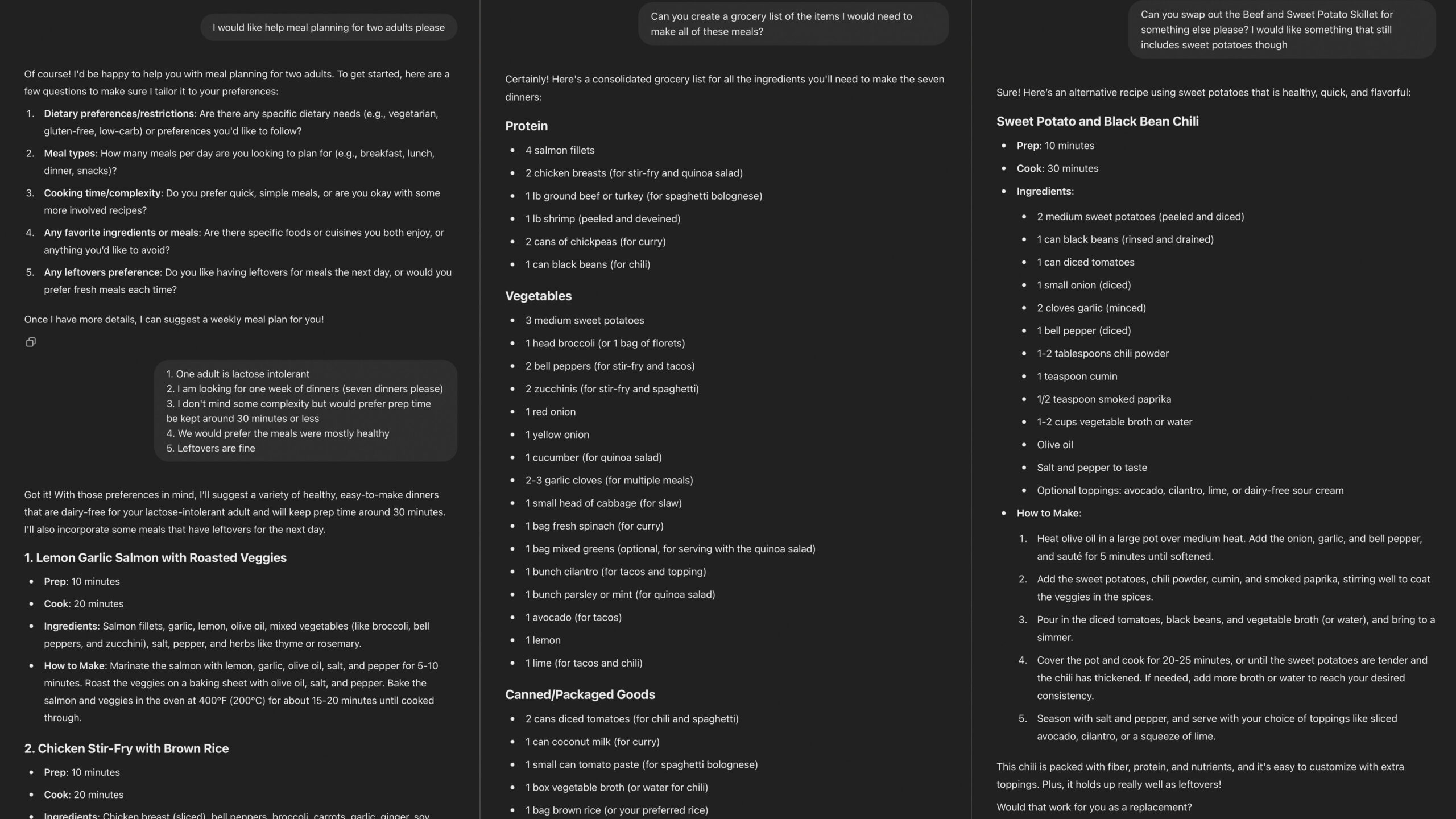 Consultas del plan de comidas de chatgpt