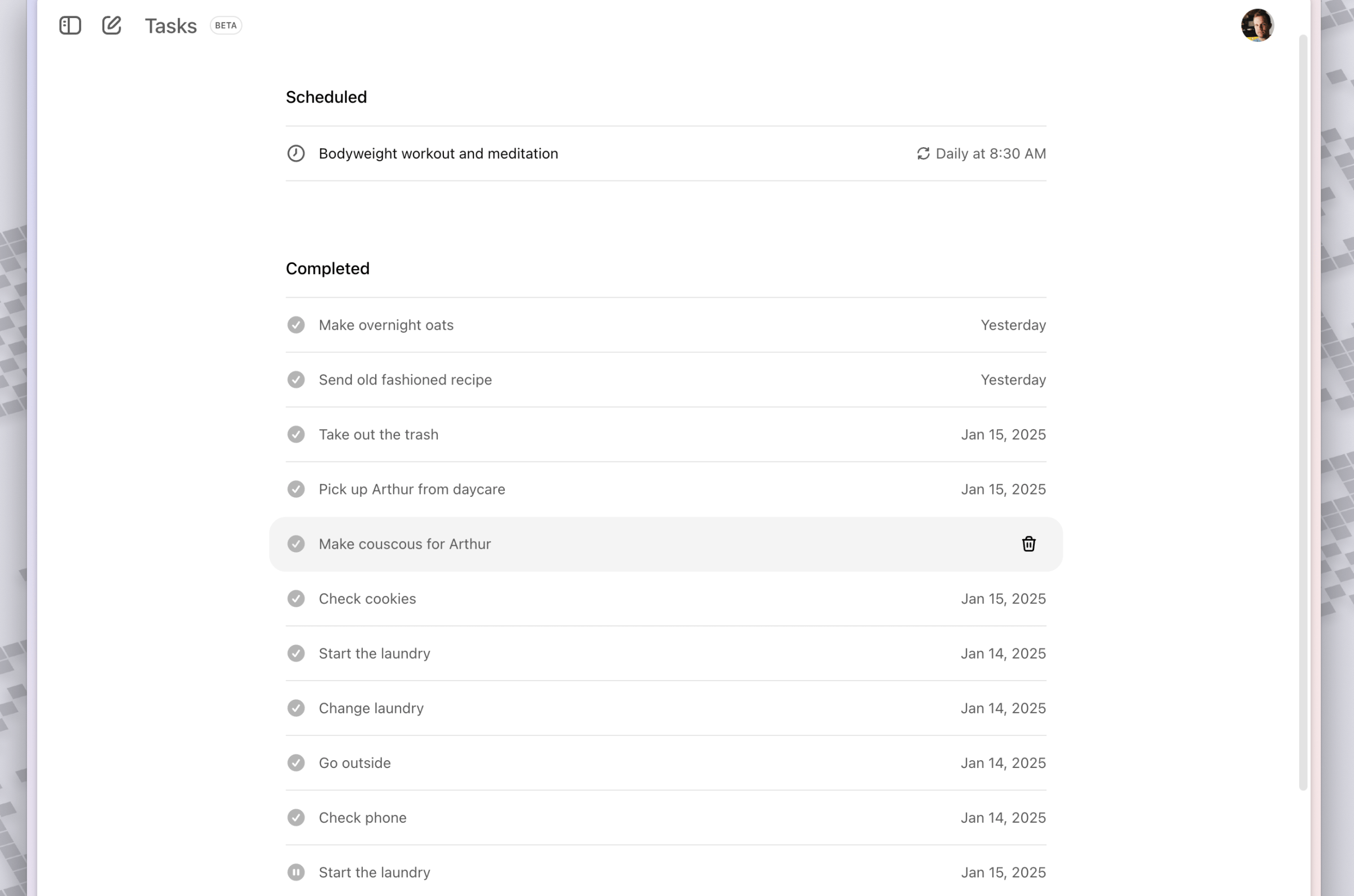 Una captura de pantalla de una lista de tareas en Chatgpt.