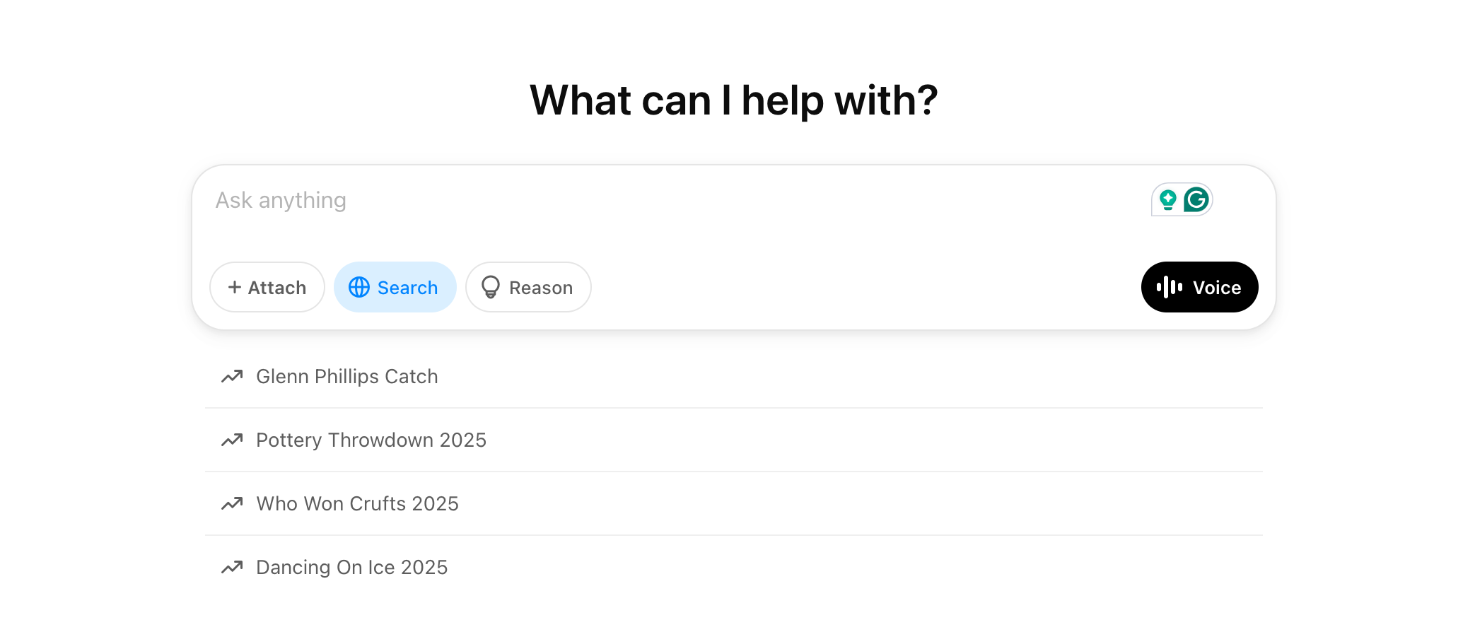 La interfaz CHATGPT en el sitio web de ChatGPT con búsqueda seleccionada.