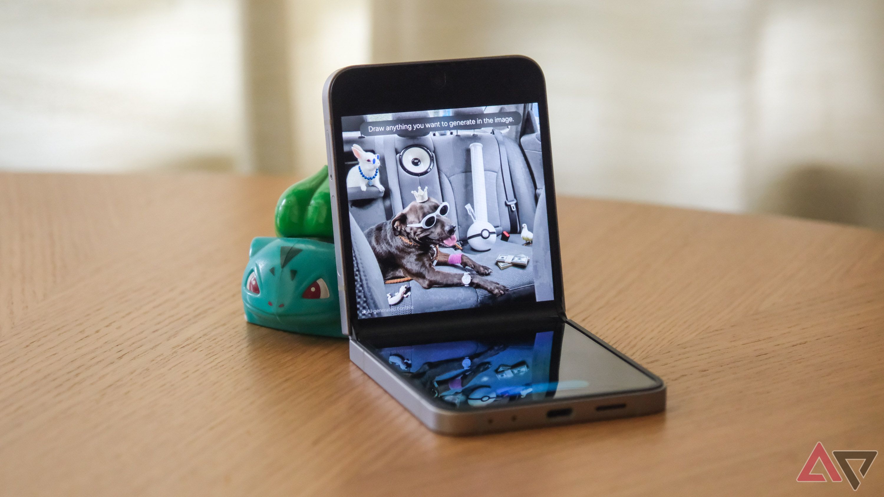 Un Samsung Galaxy Z Flip 6 con una interfaz de editor de imágenes abierta. 