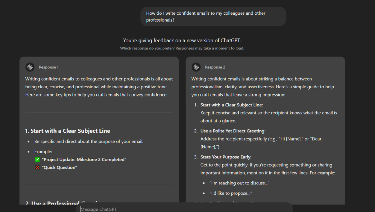 Preguntar a Chatgpt cómo escribir correos electrónicos con confianza