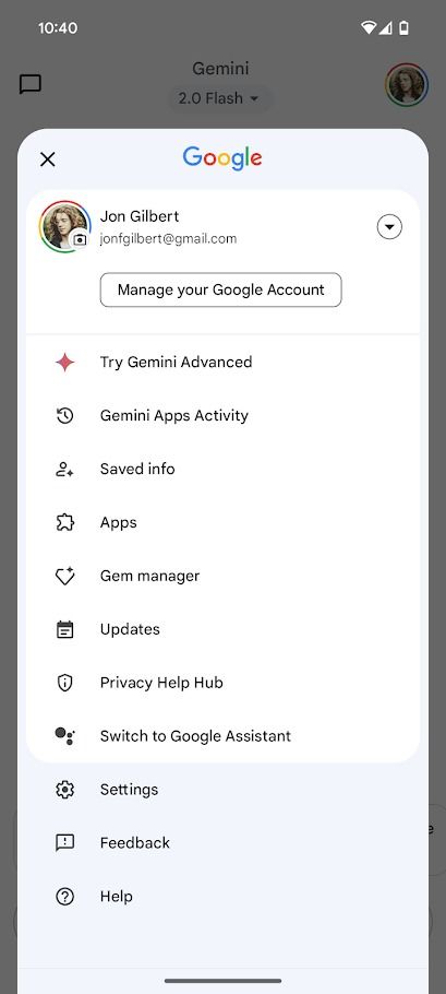 Configuración de Géminis en la aplicación