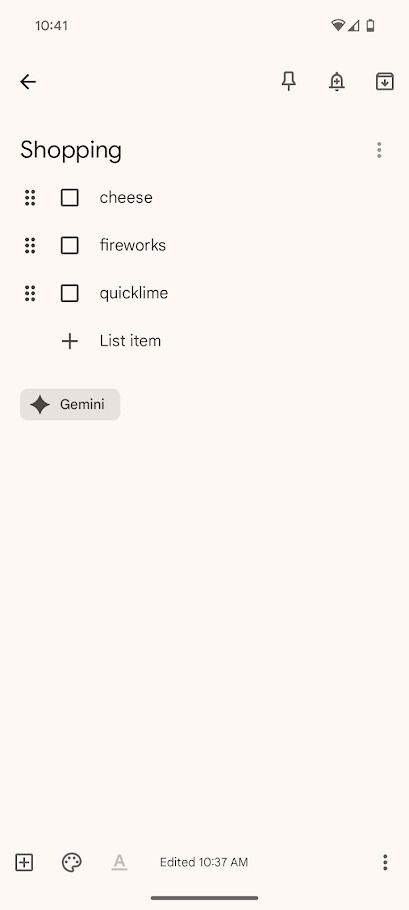 Lista creada con Gemini en Keep
