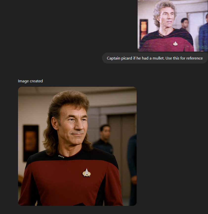 Pidiendo a Chatgpt que le dé un salmonete al Capitán Picard.