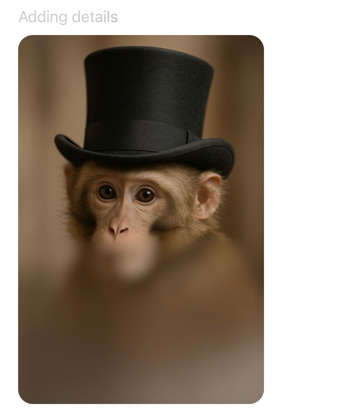 Una imagen medio generada de un mono en un sombrero de copa en Chatgpt.