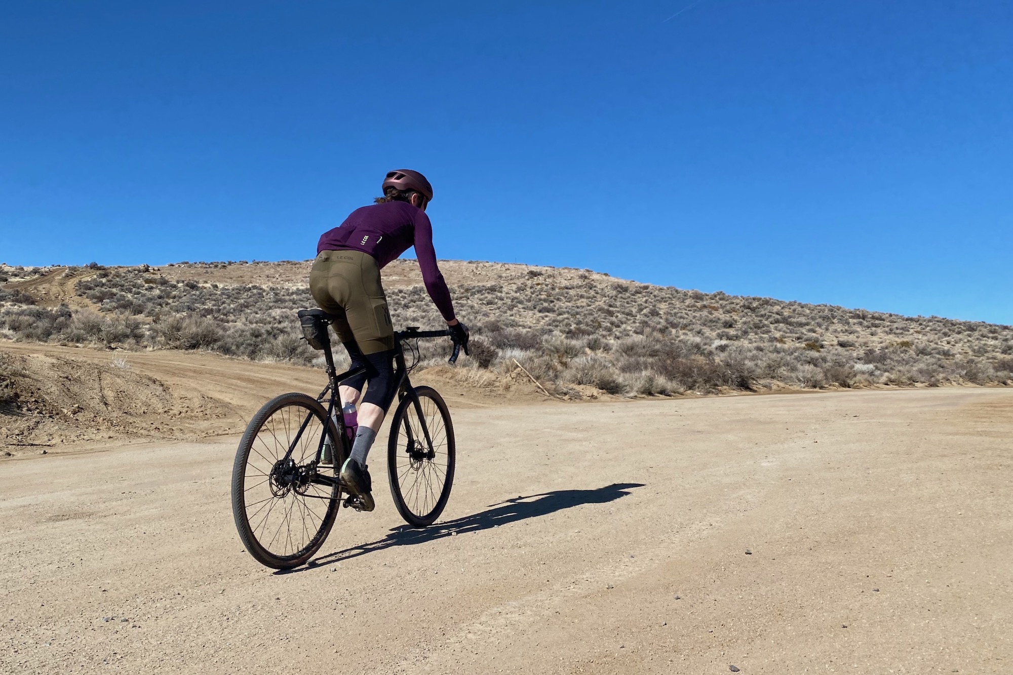 Climbing up a gravel road while testing the Priority Gemini