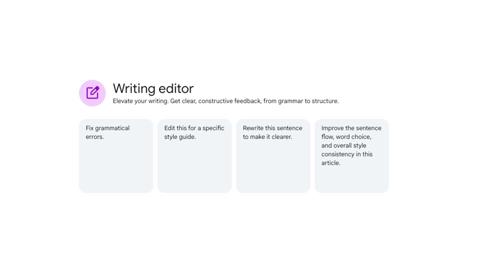 Interfaz GEM del editor de redacción con tareas como la fijación de gramática, edición para el estilo, aclarar oraciones y mejorar la consistencia del artículo