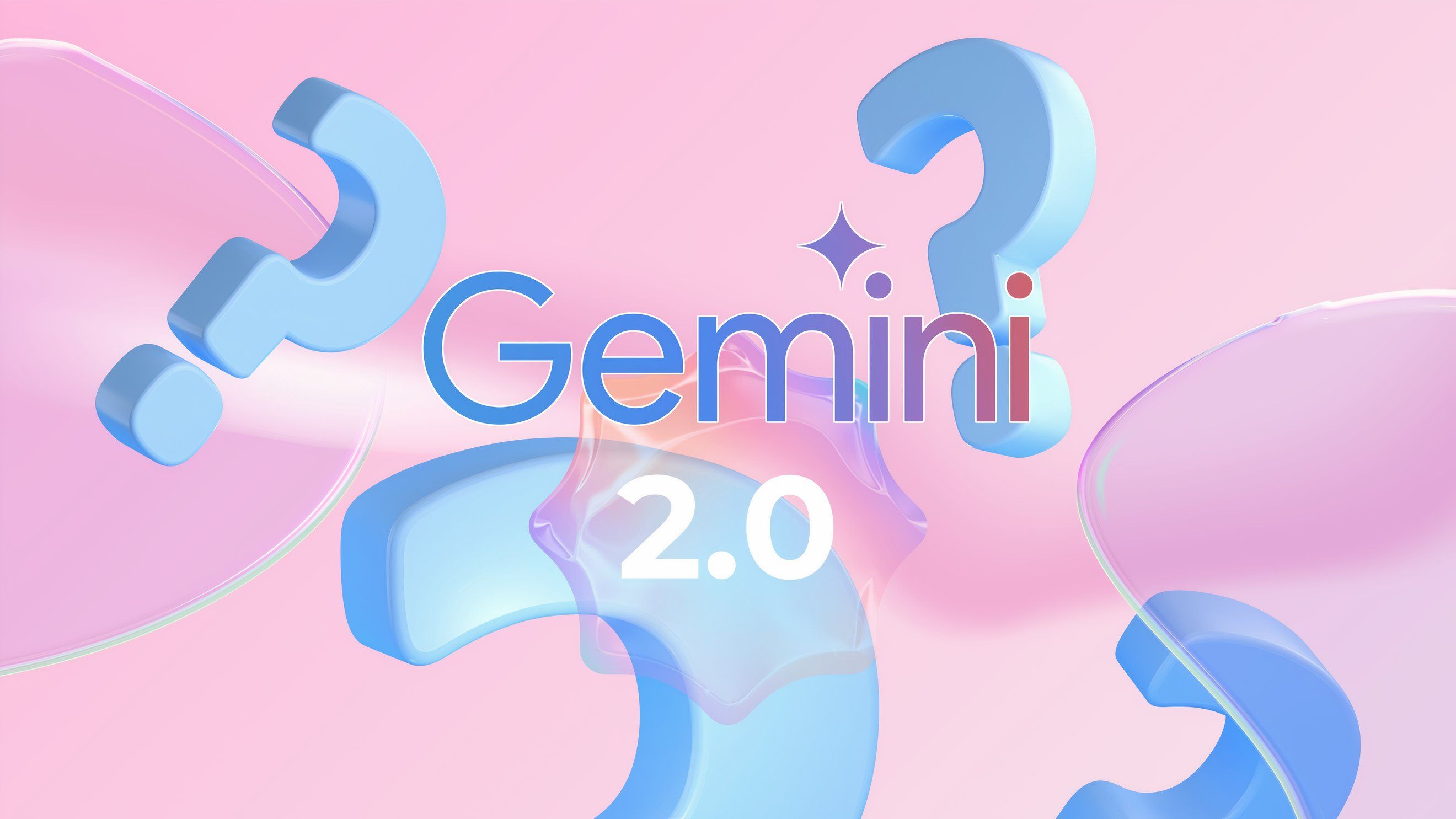 El logotipo de Google Genimi 2.0 rodeado de signos de interrogación